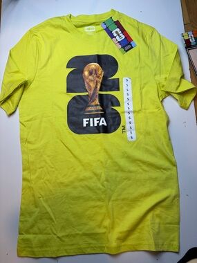 FIFA World Cup‎ 26 lime green crew Neck Short Sleeve Graphic Trophy Tee sz S